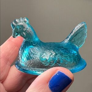 Vintage Miniature Hen on Nest Blue Glass Top Replacement